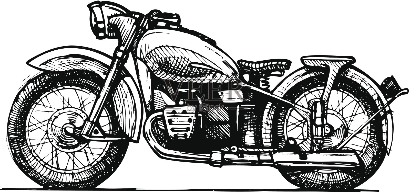 一辆摩托车的黑白草图插画图片素材