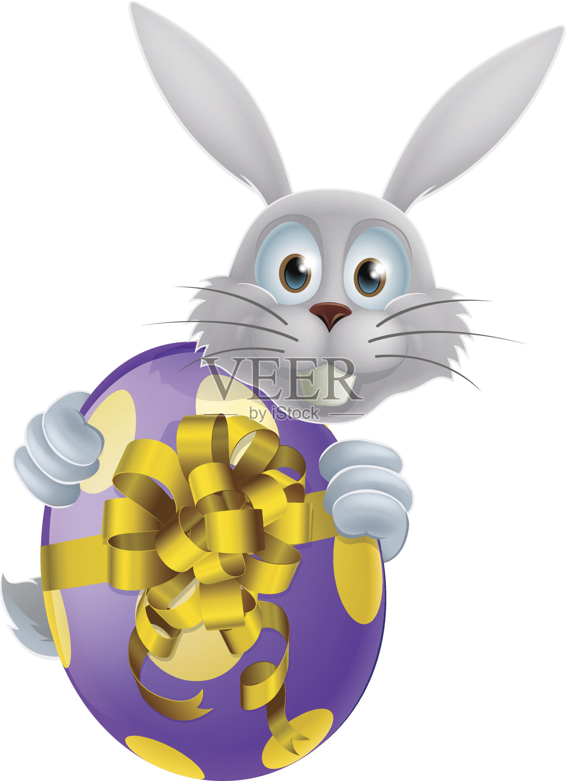 巨大的复活节彩蛋和白色小兔子插画图片素材