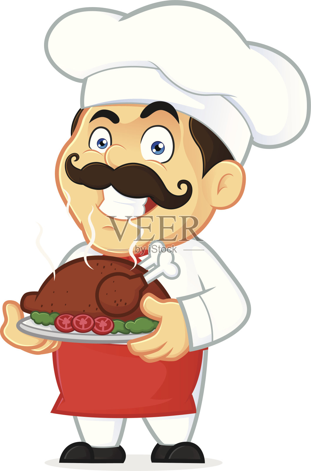 厨师拿着烤鸡插画图片素材