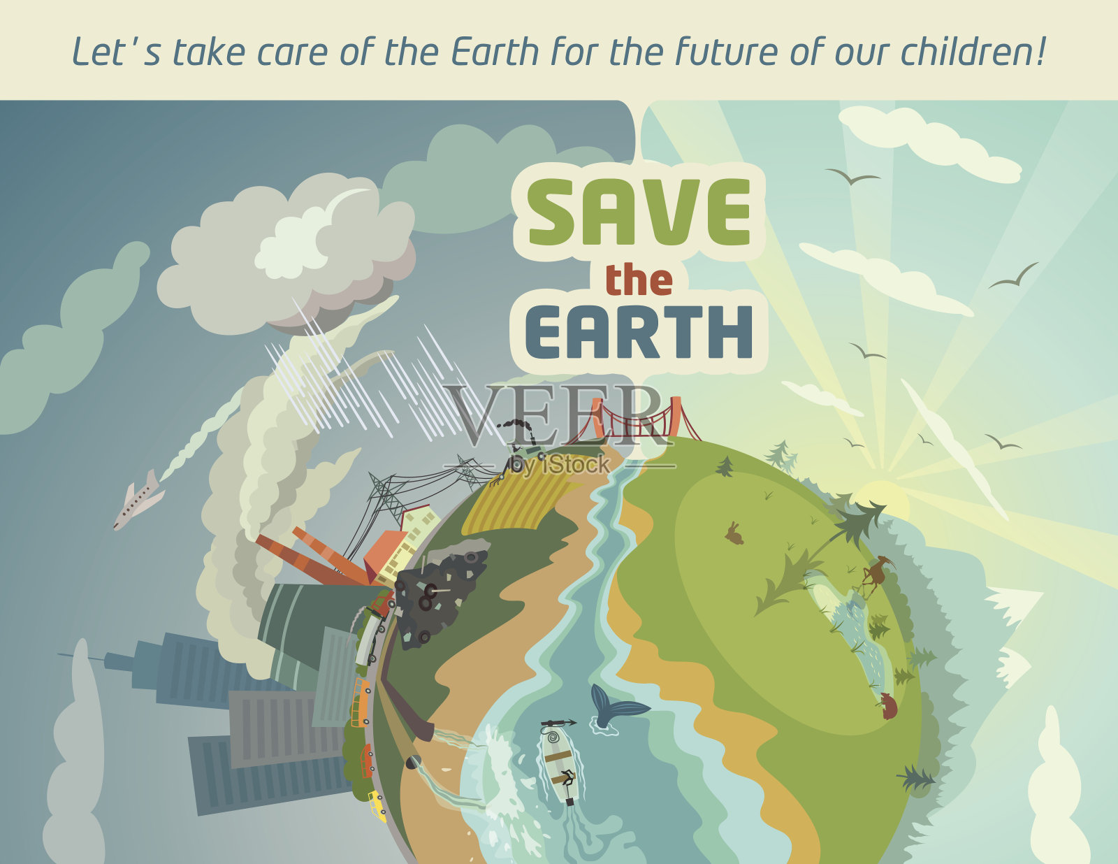 拯救地球的生态海报插画图片素材
