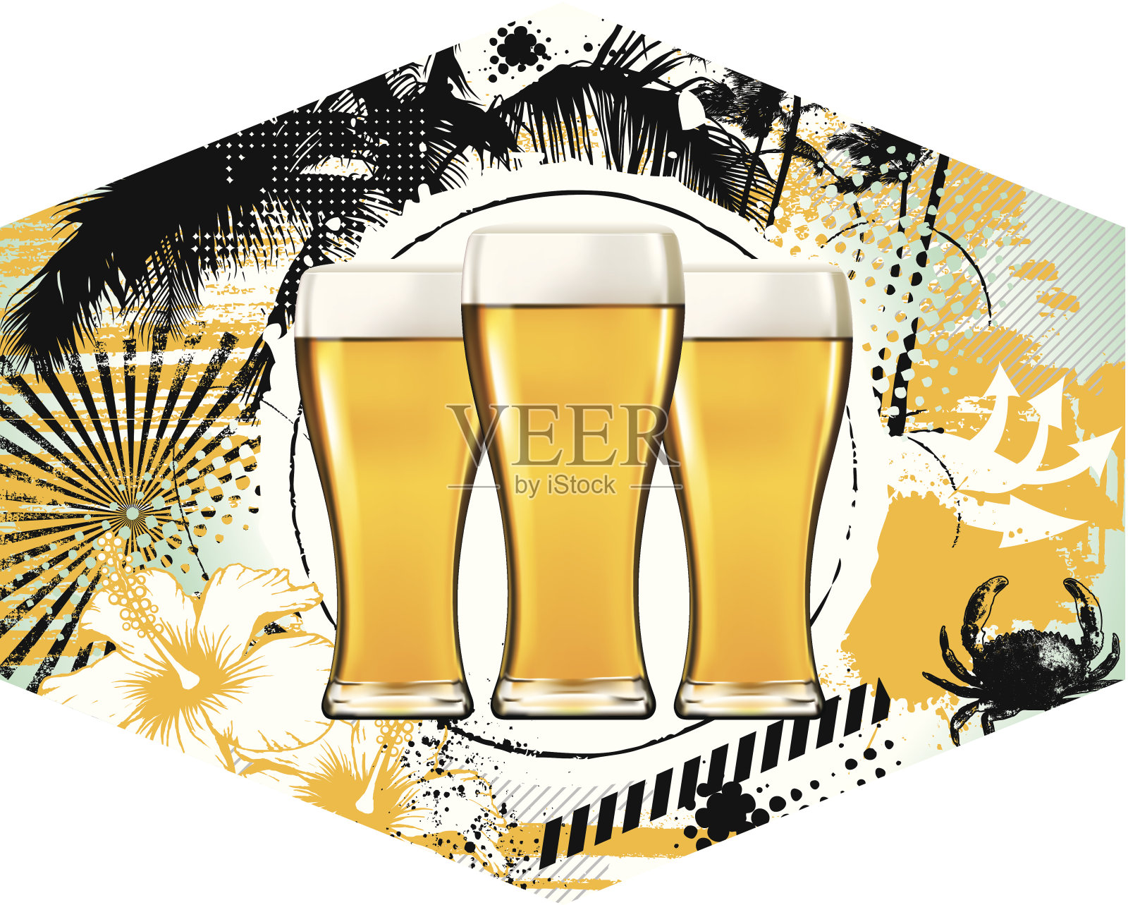 啤酒夏季标签与三杯插画图片素材