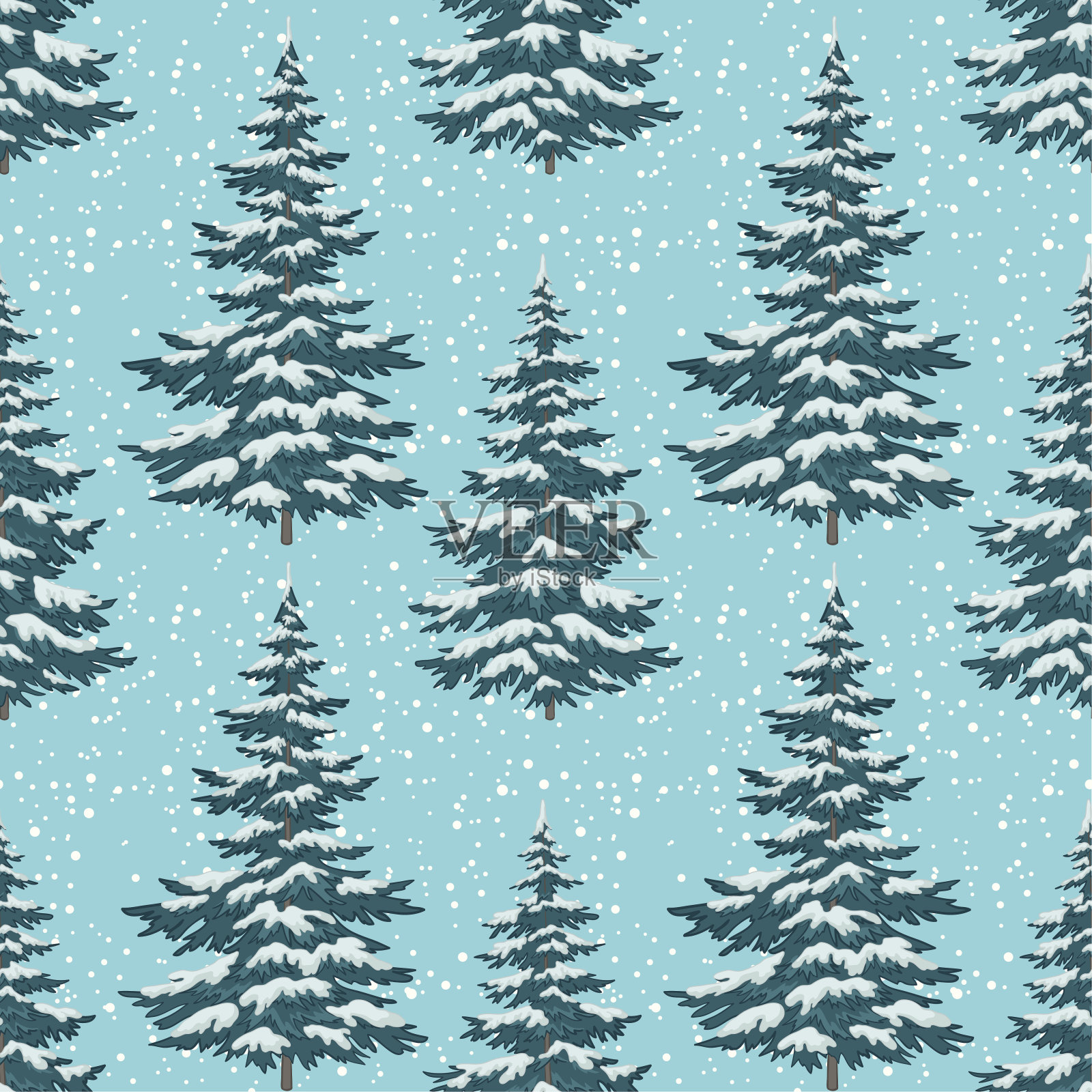 无缝的背景，圣诞树与雪插画图片素材