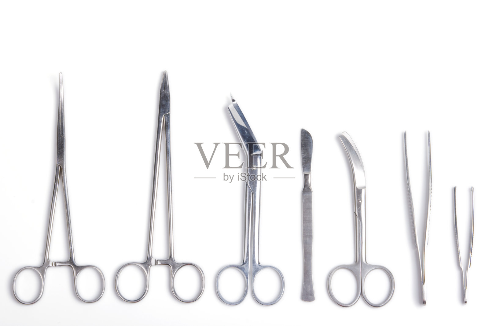 外科工具:手术刀、镊子、钳、剪子分离机照片摄影图片