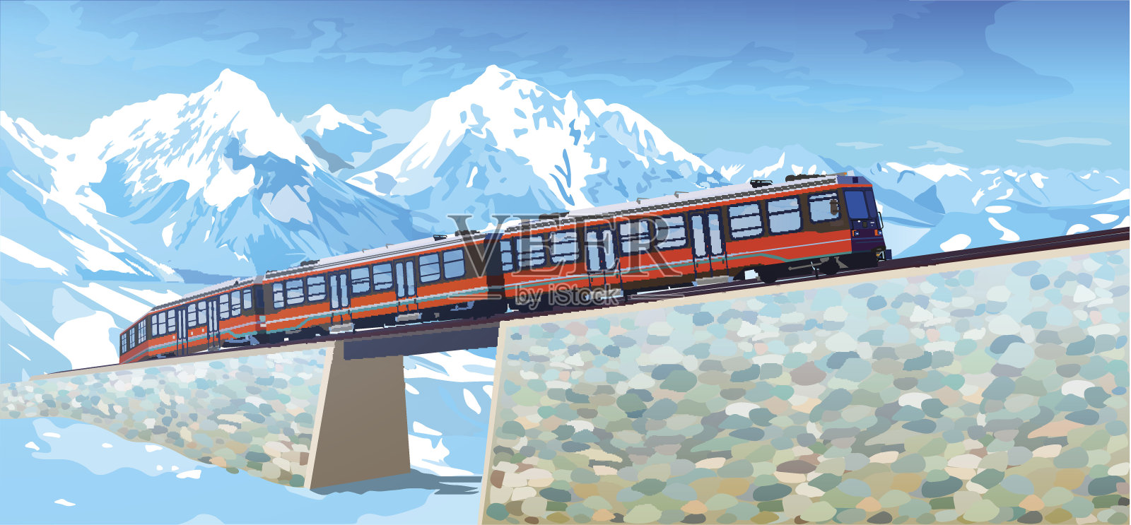 在阿尔卑斯山上的火车插画图片素材