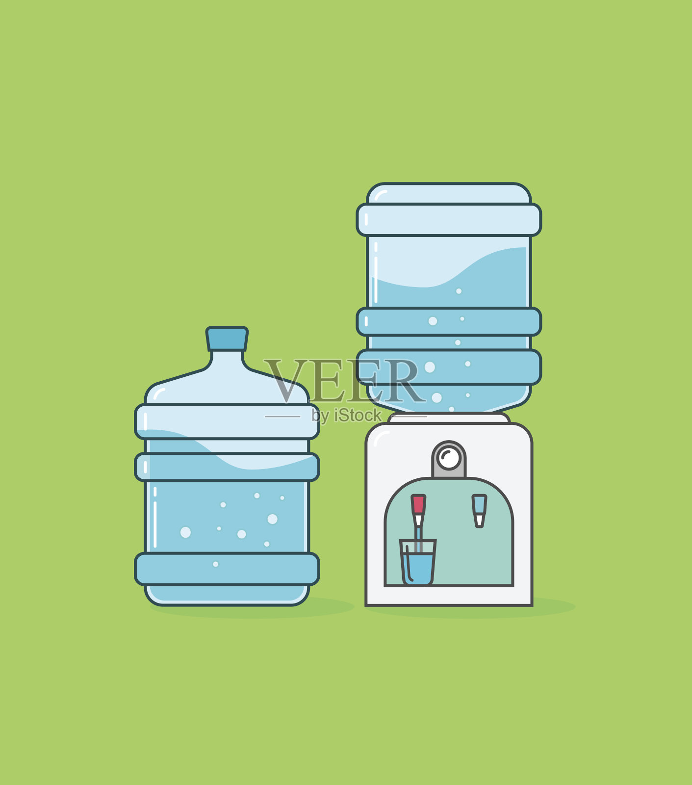 水冷却器矢量，瓶子与波和泡沫插画图片素材