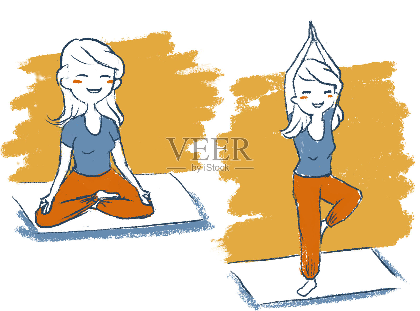 女人练习瑜伽插画图片素材
