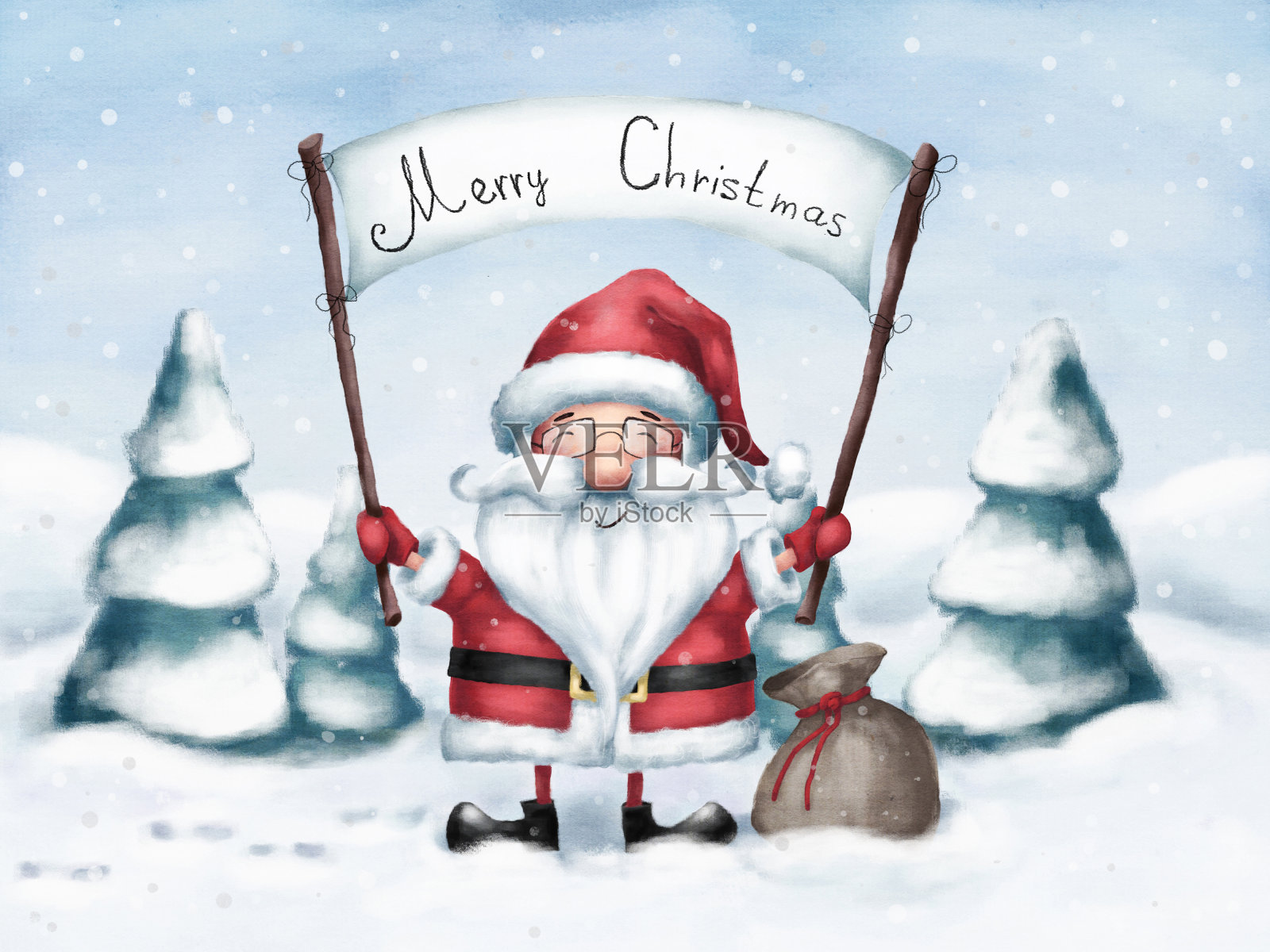 圣诞老人的祝福与圣诞插画图片素材