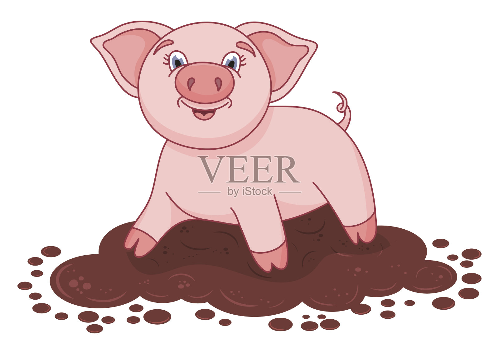 矢量插图的可爱猪在水坑设计元素图片