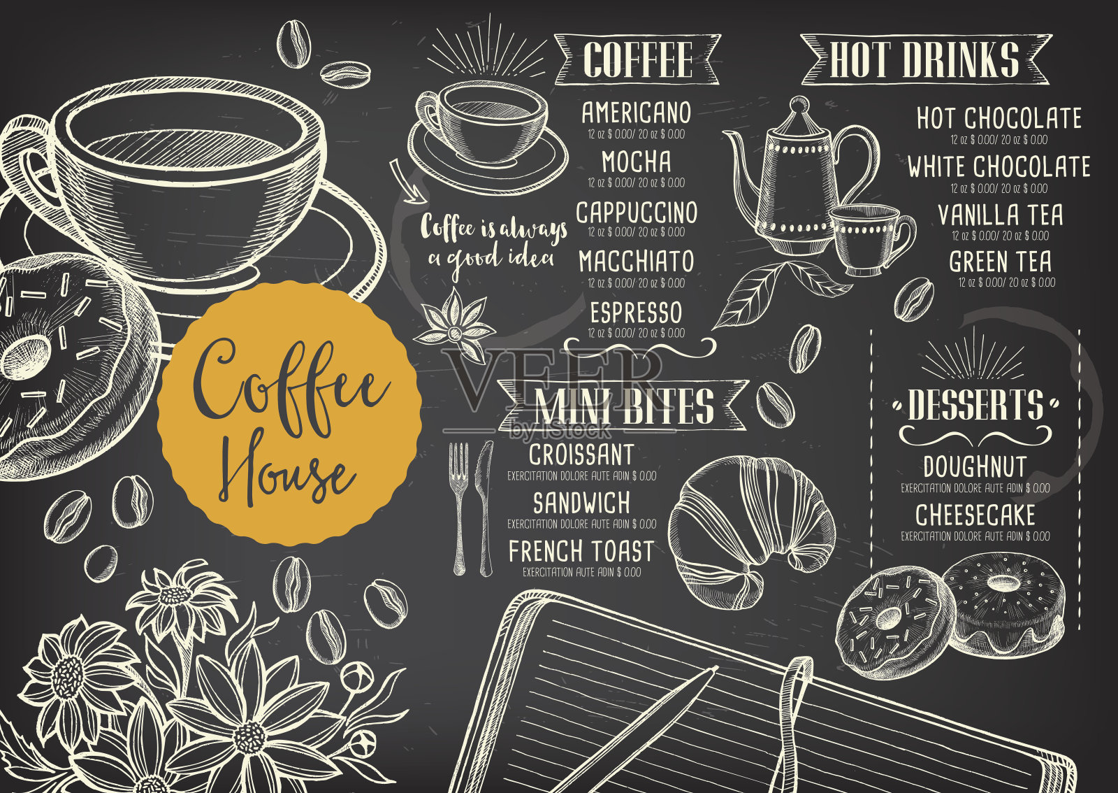 咖啡咖啡菜单，模板设计。设计模板素材