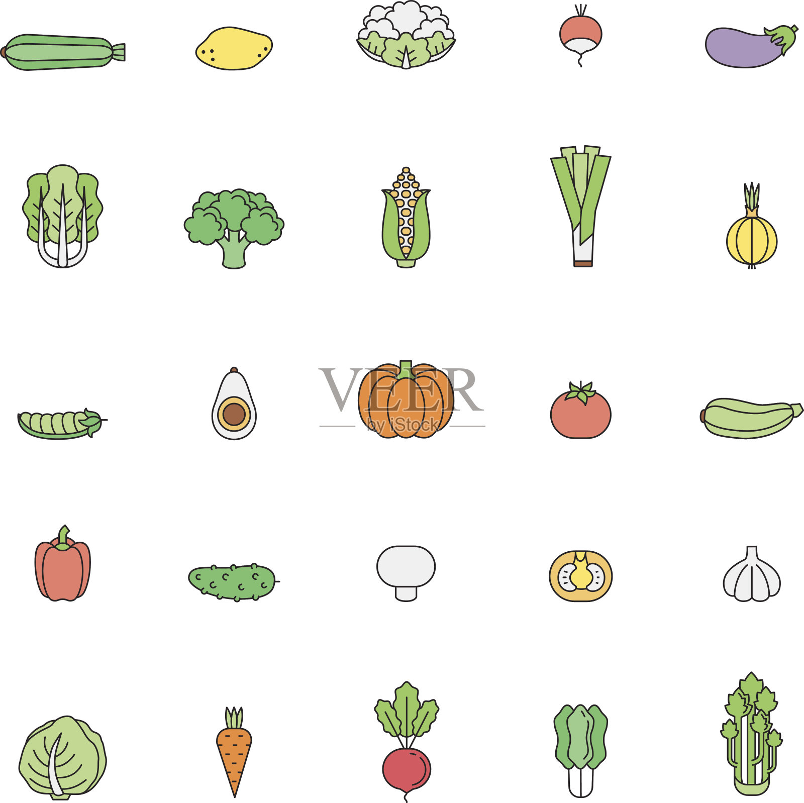 蔬菜多色图标集。简洁的轮廓设计。设计元素图片