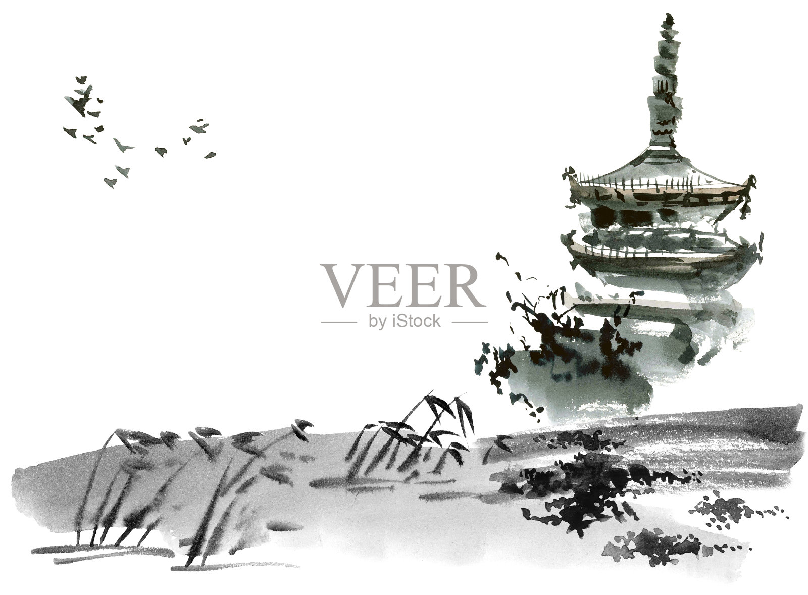 中国宝塔景观插画图片素材