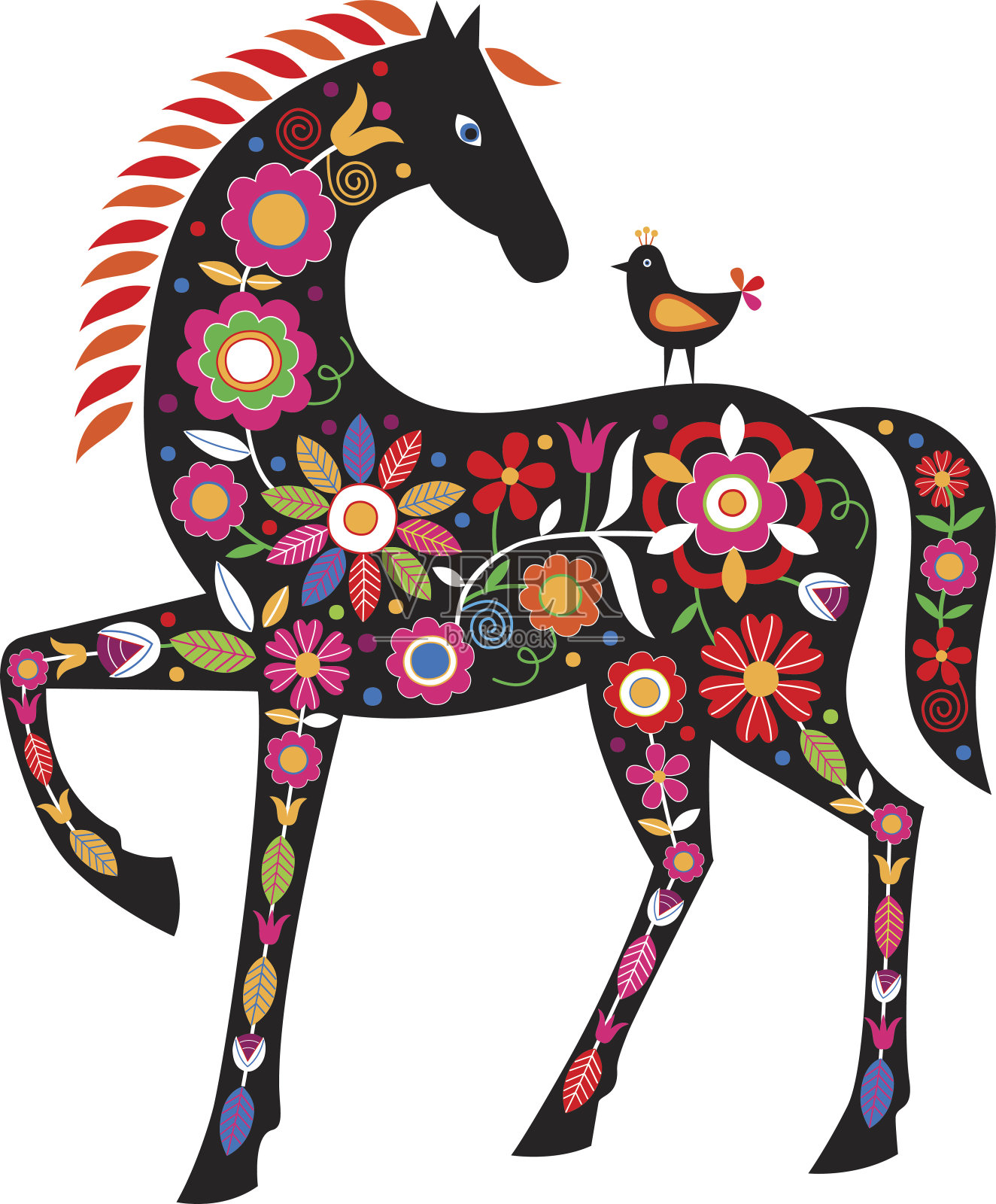 马与民间装饰品插画图片素材