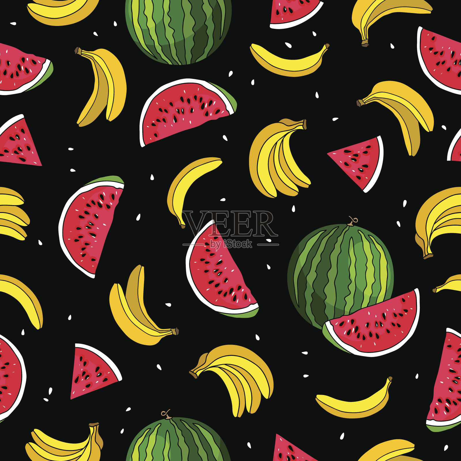 香蕉和waterlemon。夏季插画图片素材