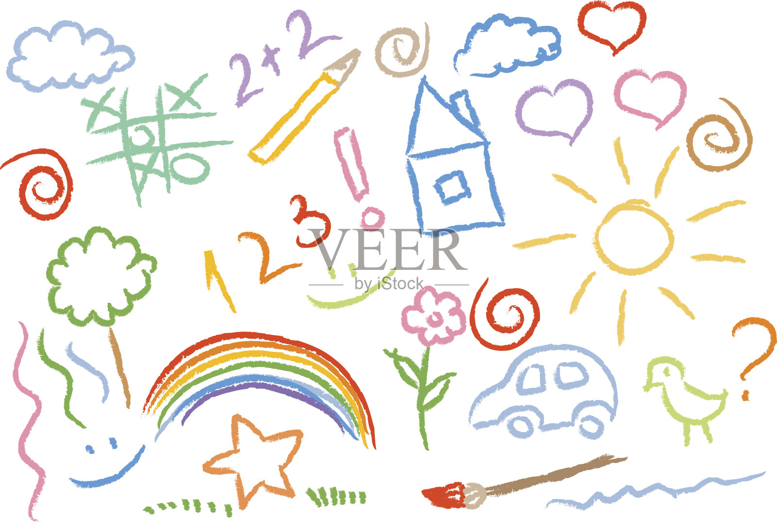 儿童绘制多色符号向量集插画图片素材