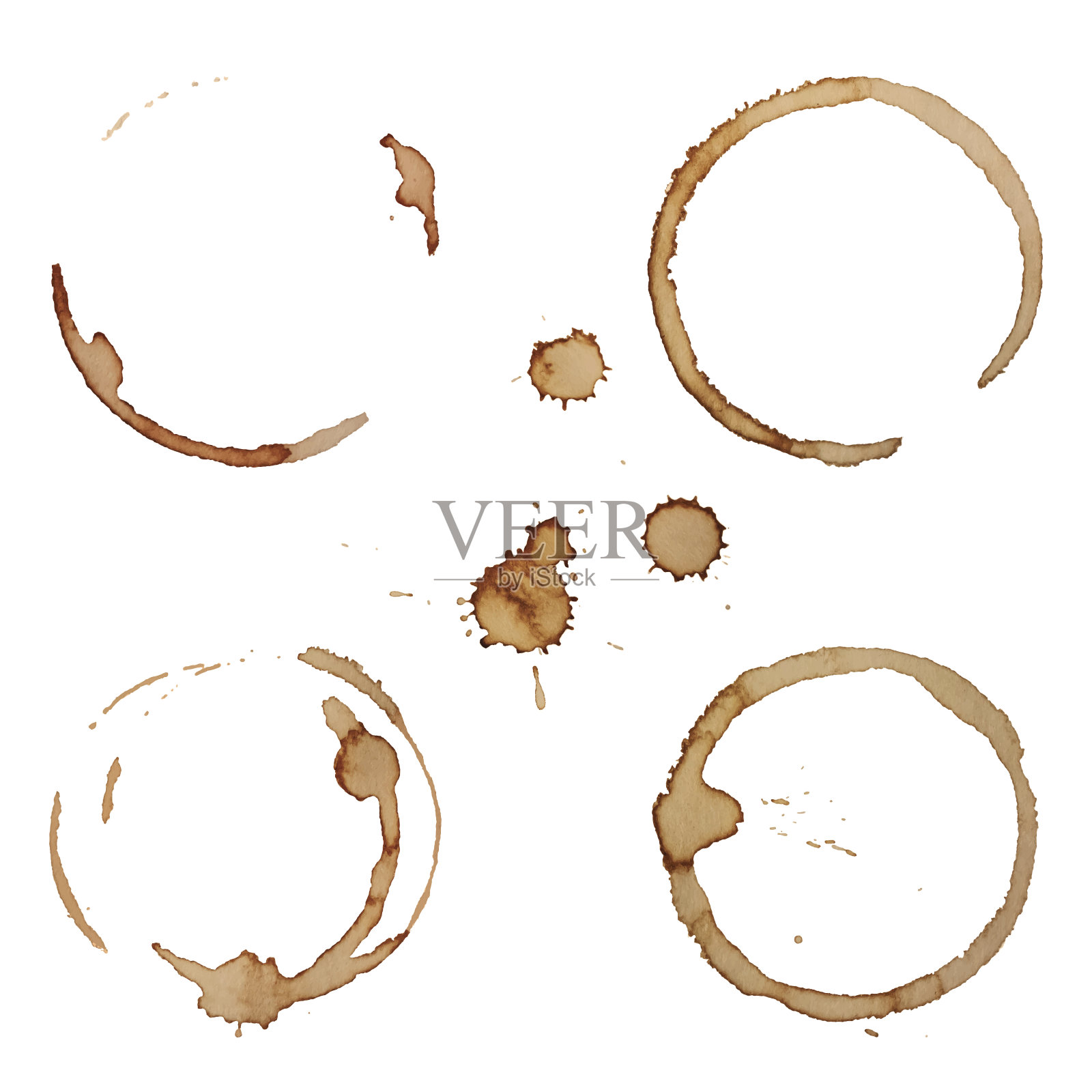 矢量咖啡染色环隔离在白色背景插画图片素材