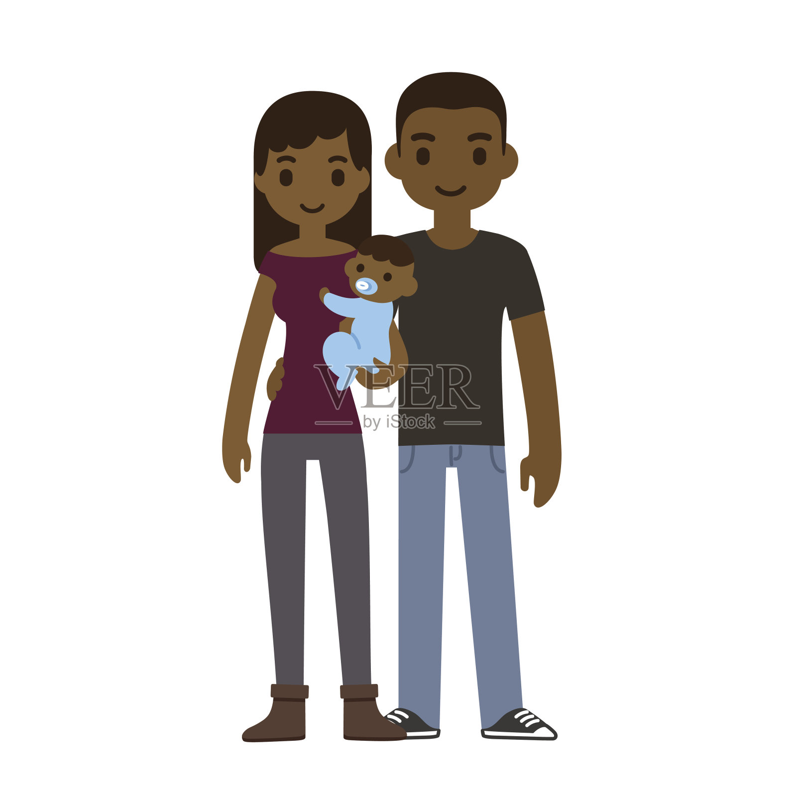 黑人夫妇带着婴儿插画图片素材