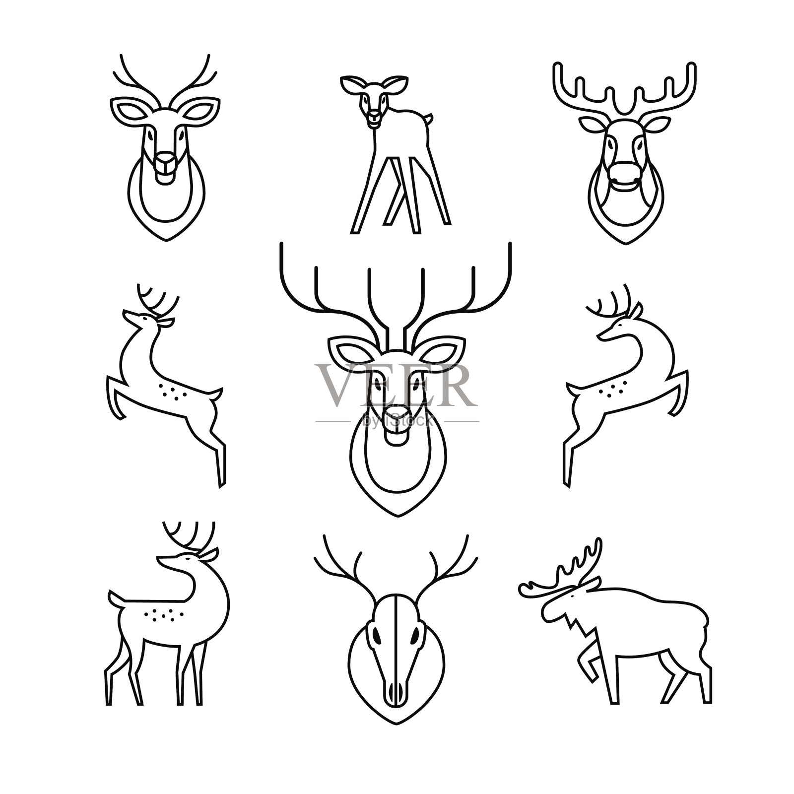跳跃和站立的鹿，驼鹿，鹿角插画图片素材