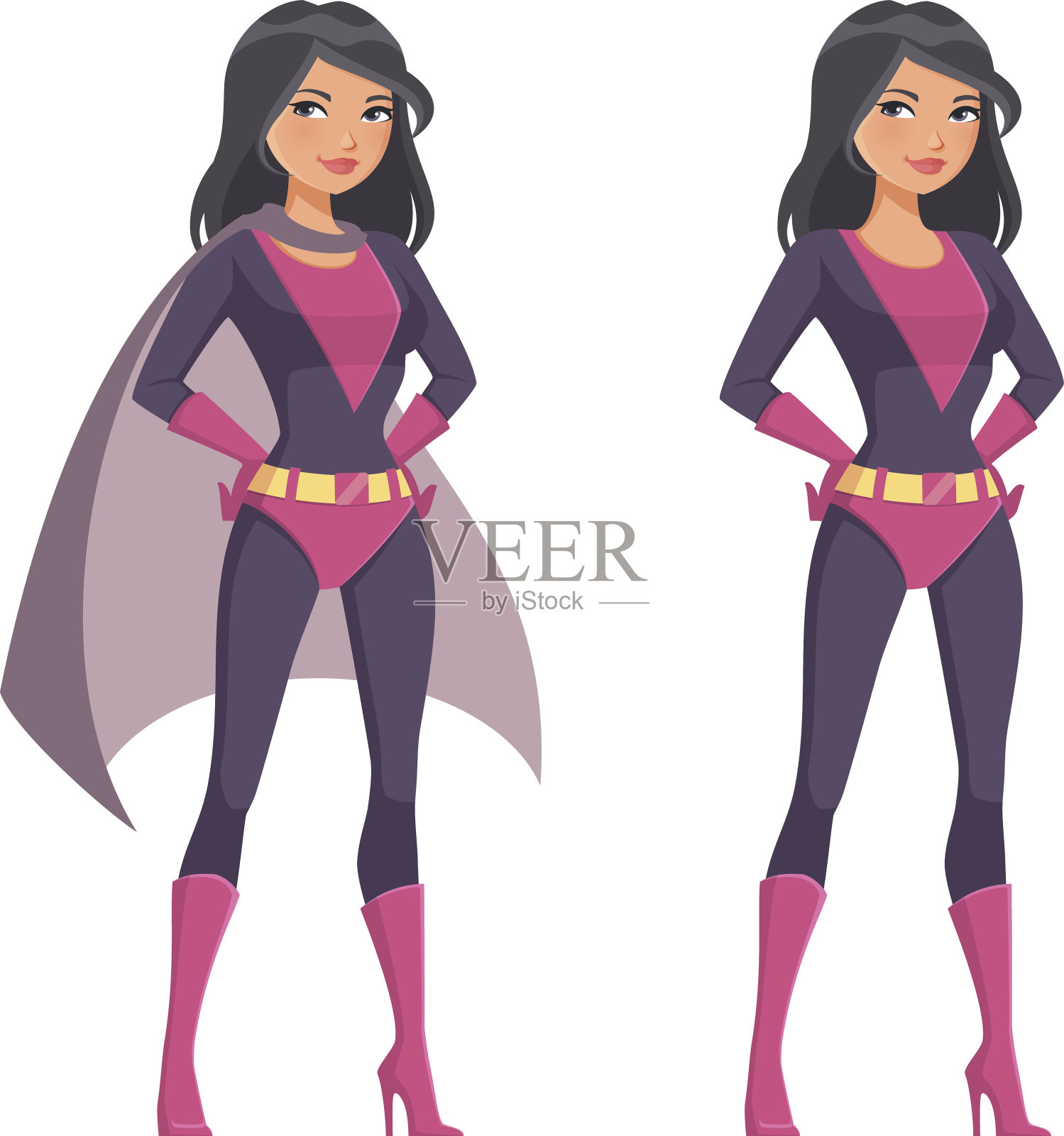 可爱的卡通女超人穿着粉红色的服装设计元素图片