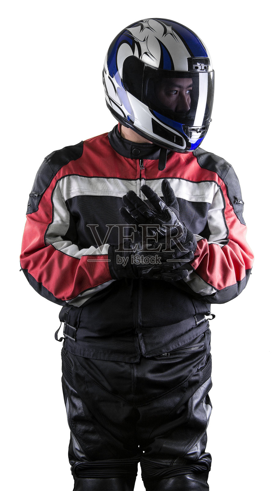 赛车手或摩托车手的白色背景照片摄影图片