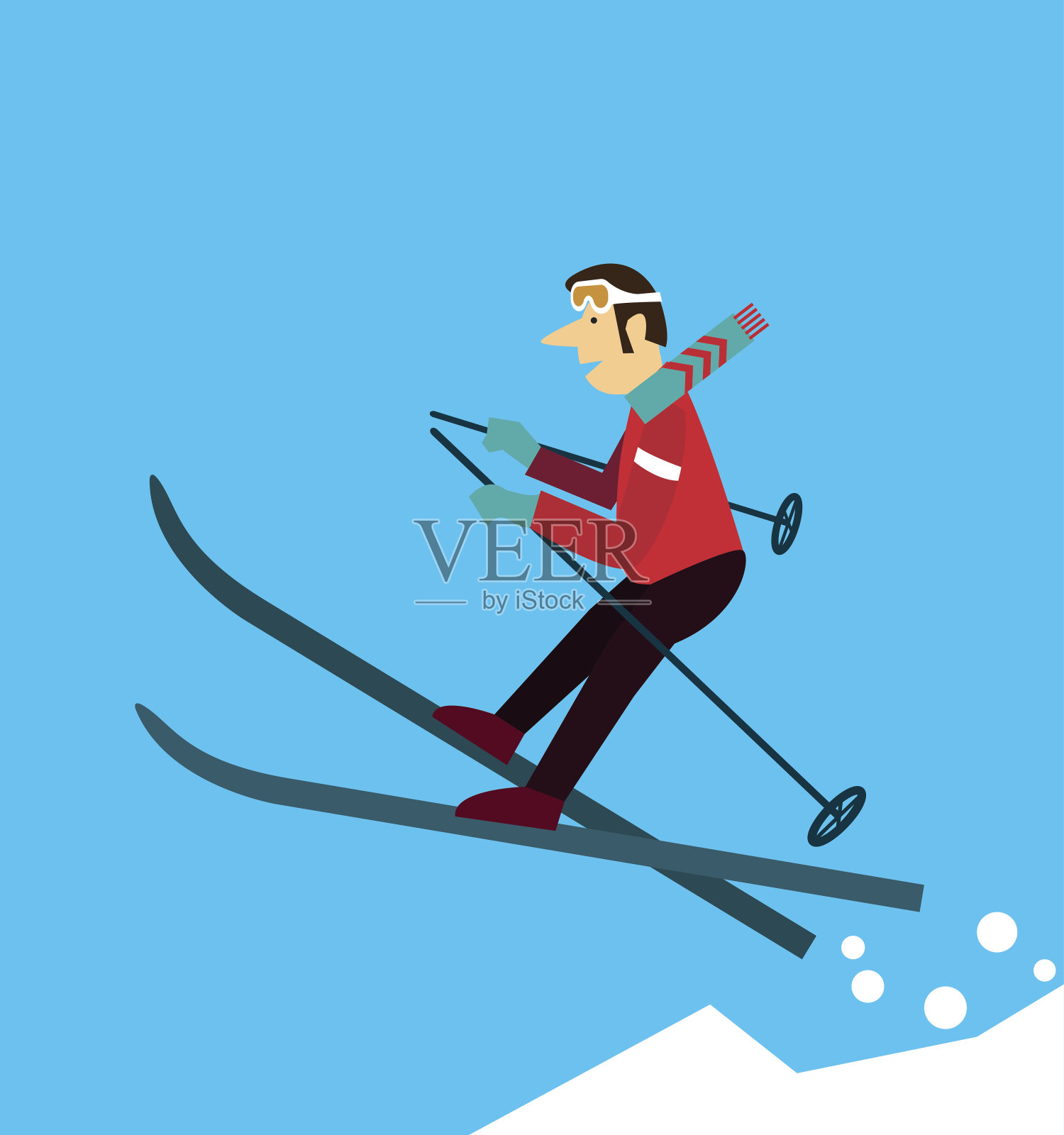 年轻人滑雪。插画图片素材