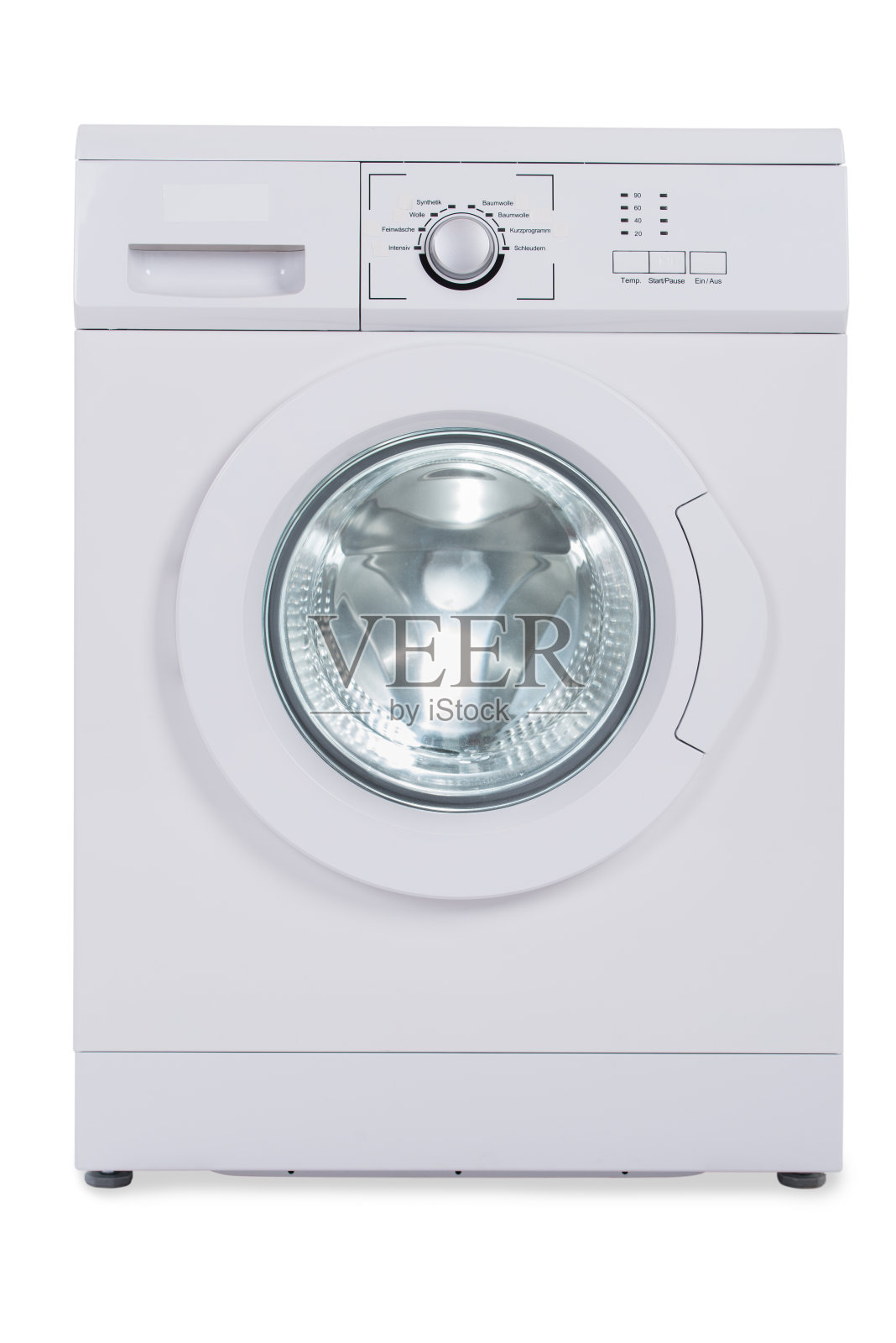 白色背景上的洗衣机照片摄影图片