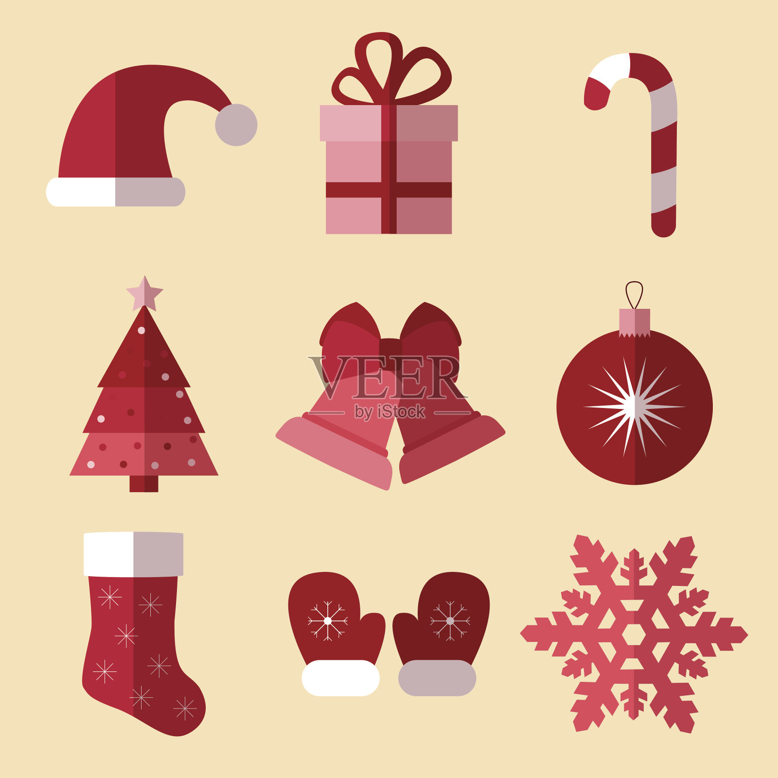 一套单色简单的圣诞节和新年平图标插画图片素材