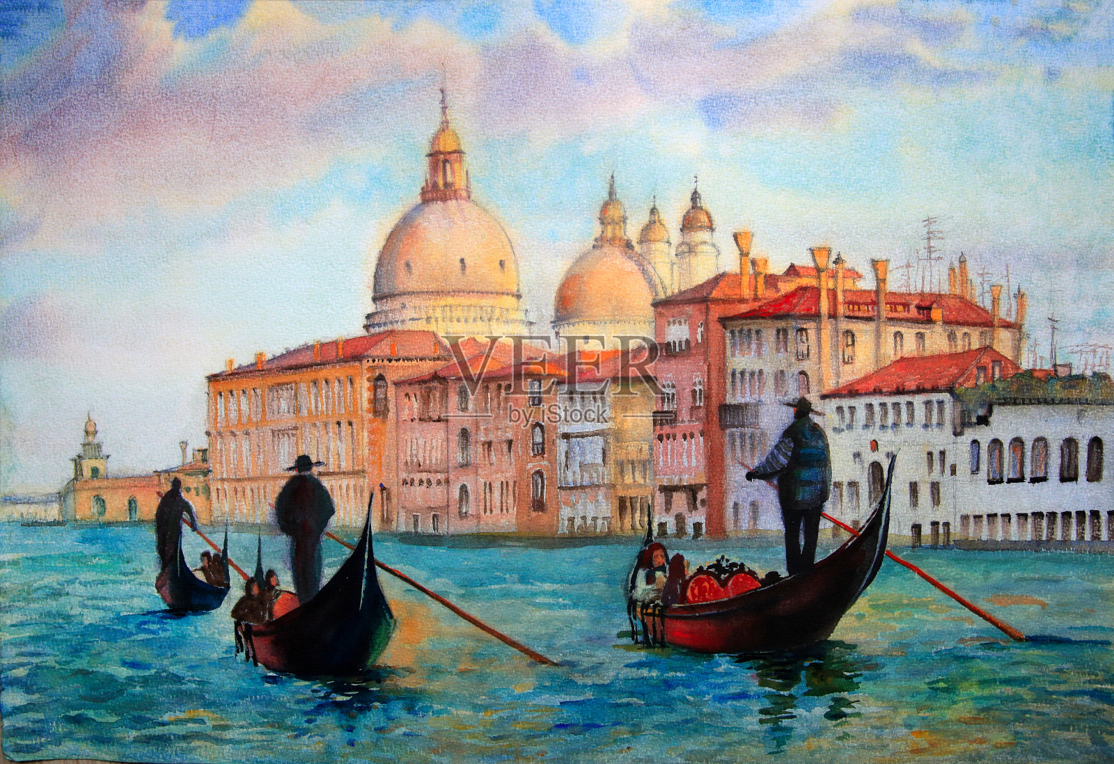 威尼斯画，水彩画插画图片素材