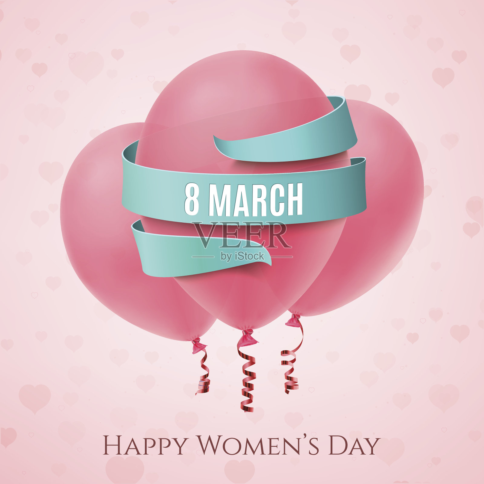 3月8日以三个粉色气球为背景。插画图片素材