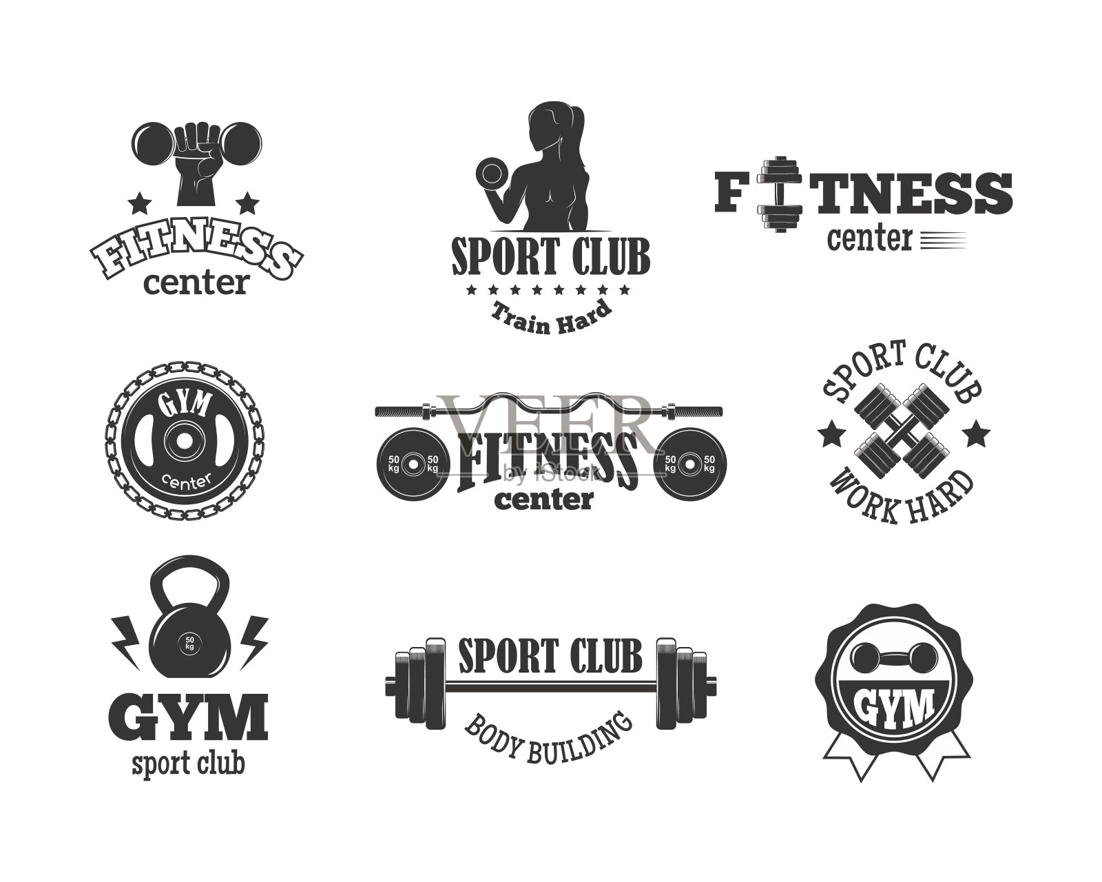 体育俱乐部健身会徽矢量插图插画图片素材