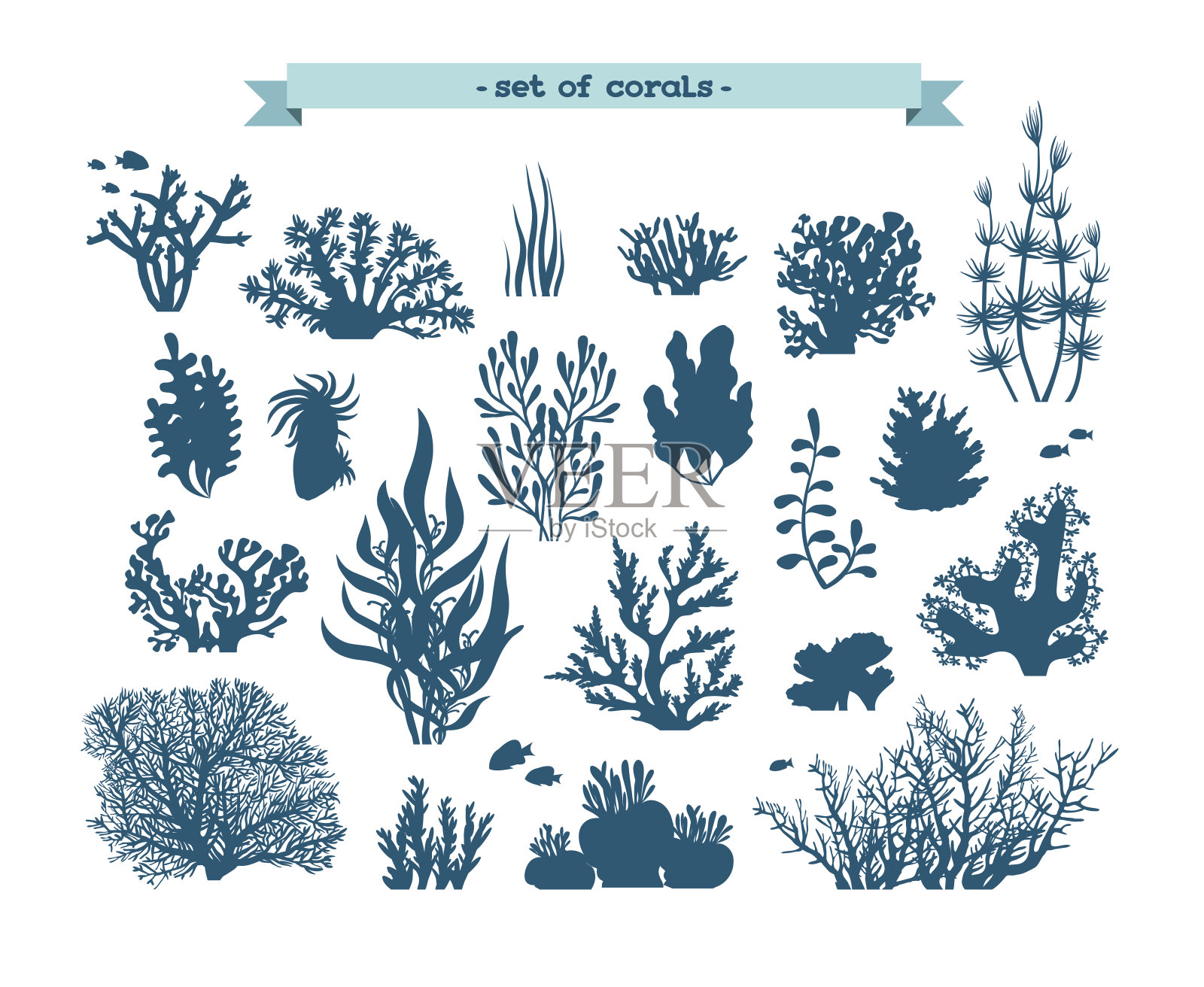 水下的珊瑚和藻类。插画图片素材