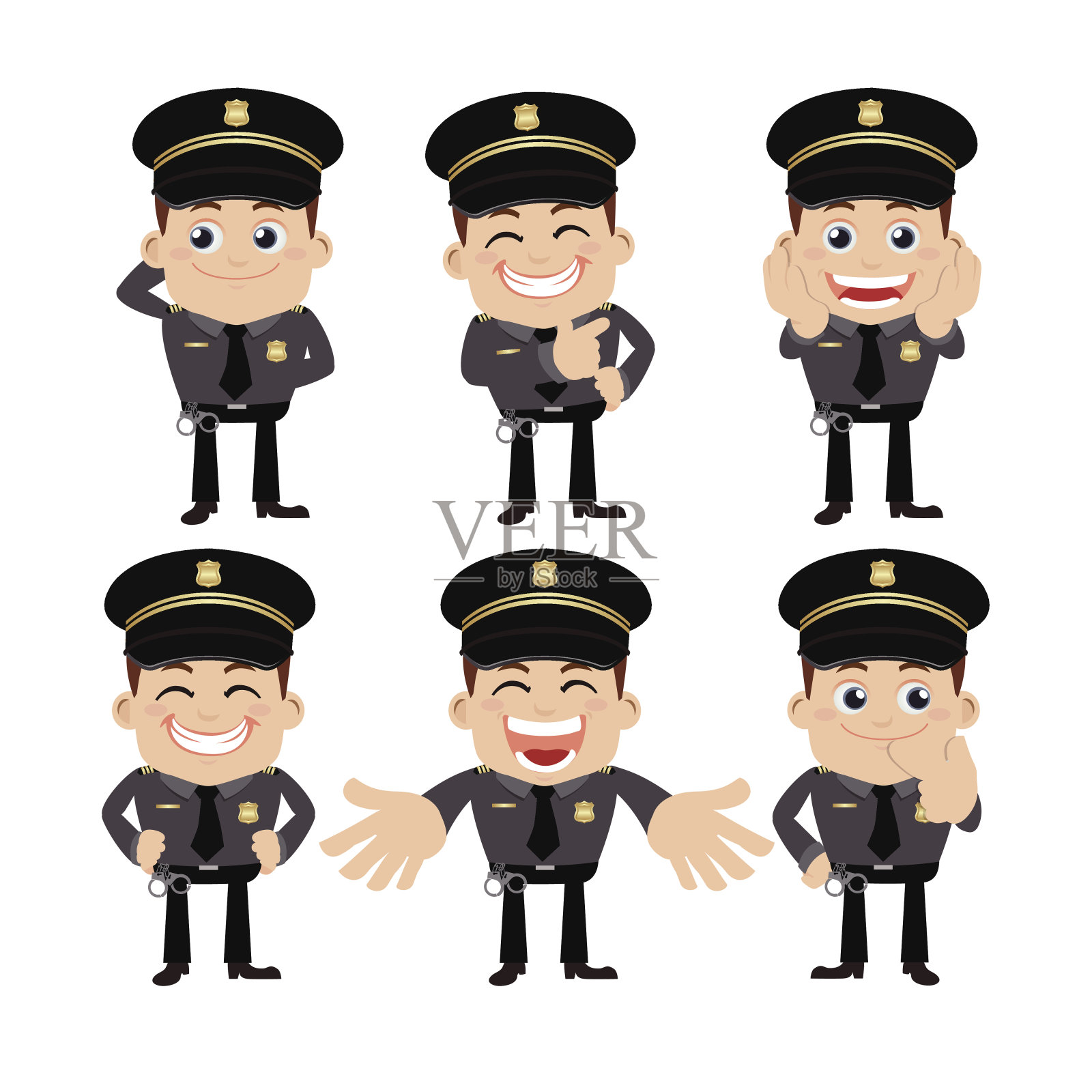 一组不同姿势的警察角色设计元素图片