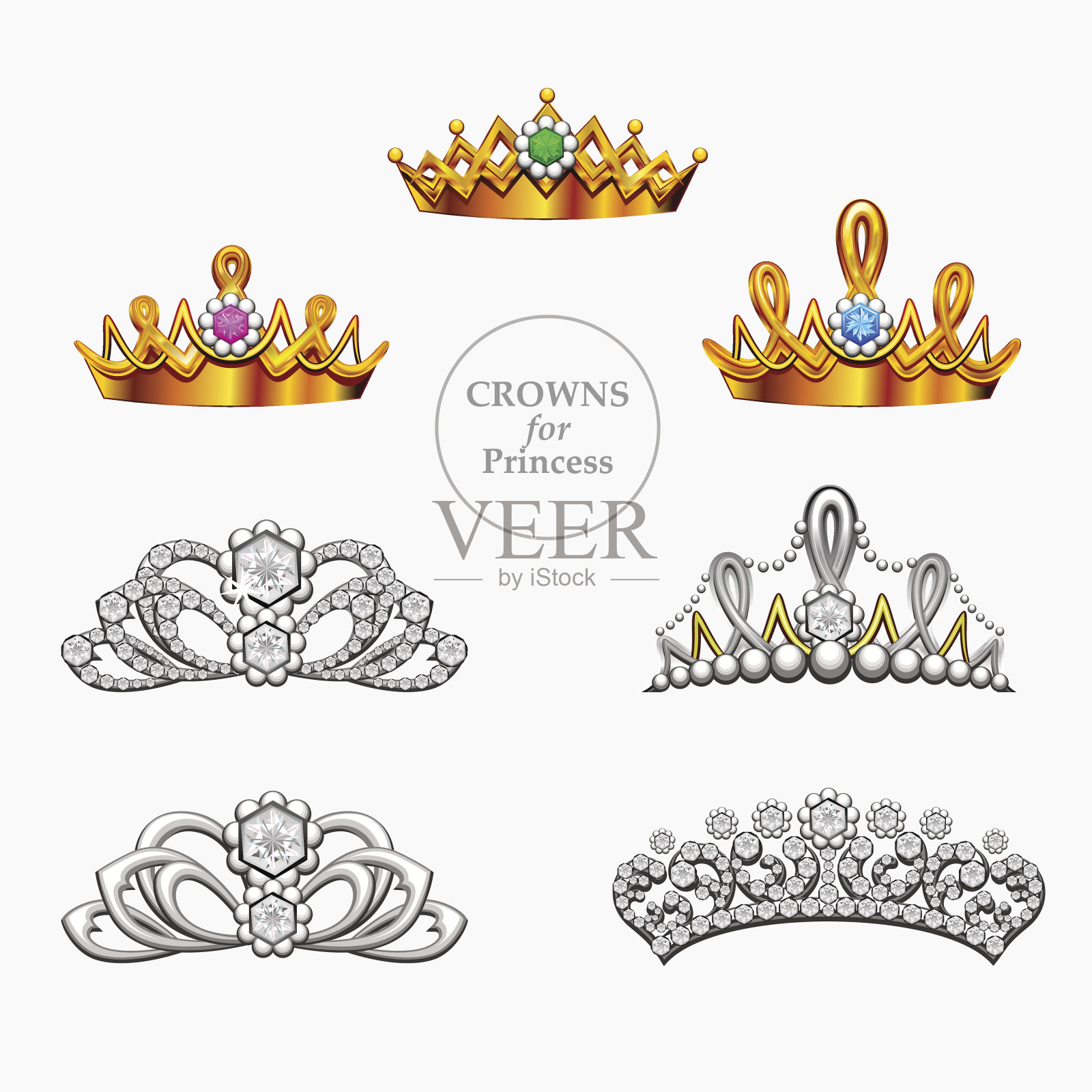 七个皇冠一个公主插画图片素材