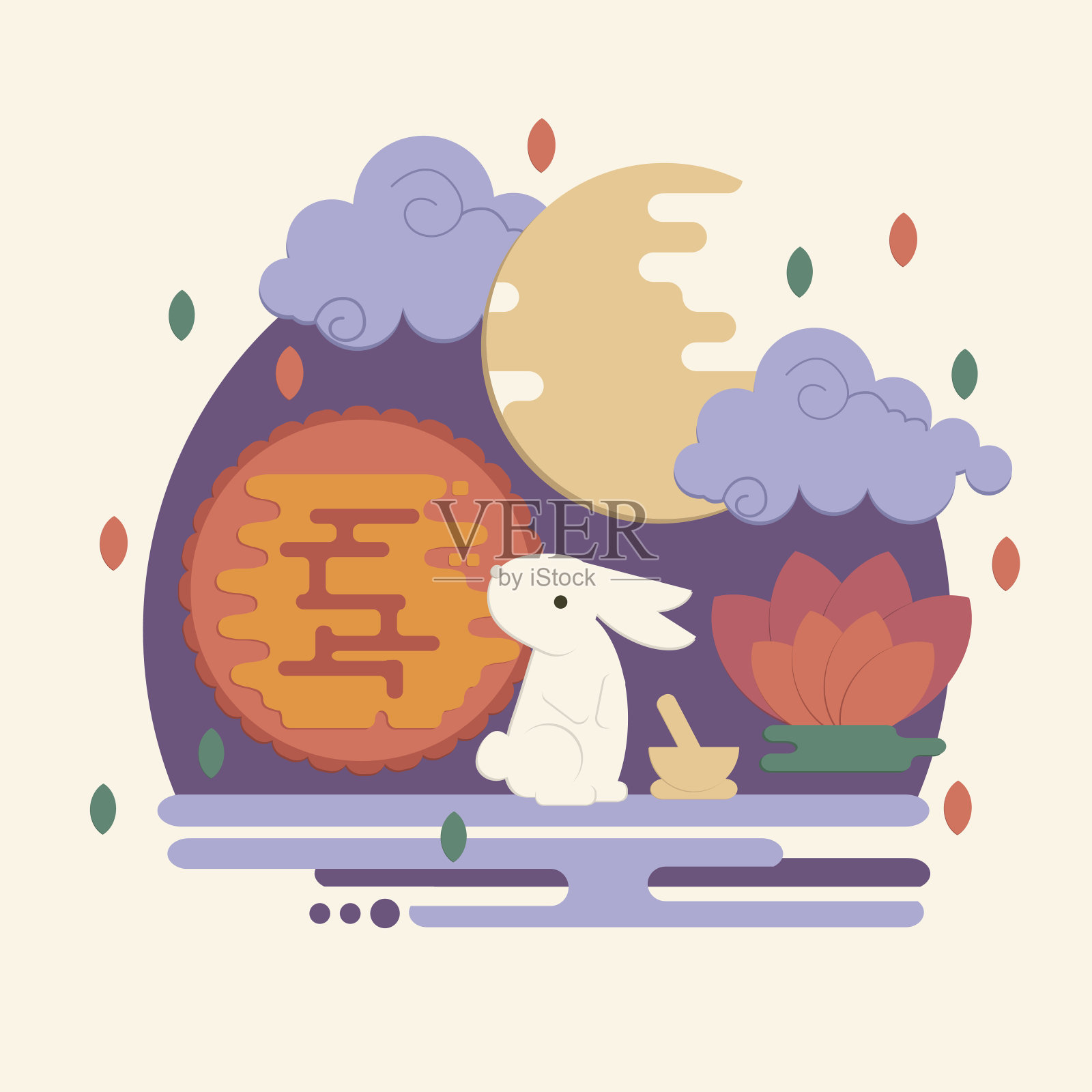 中国中秋节插画在平的风格插画图片素材