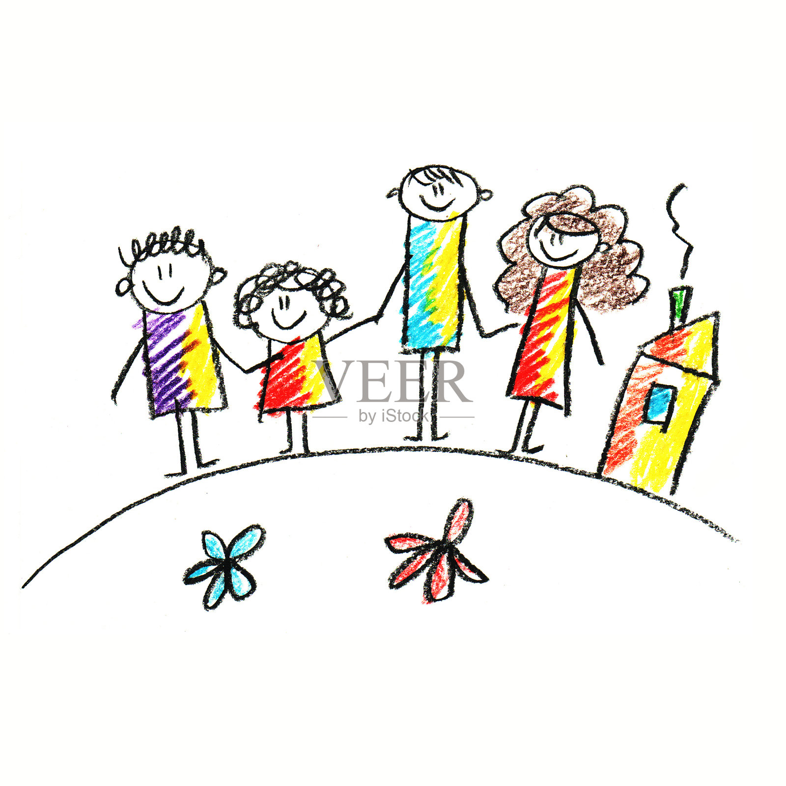 五彩斑斓的家庭图画。插画图片素材