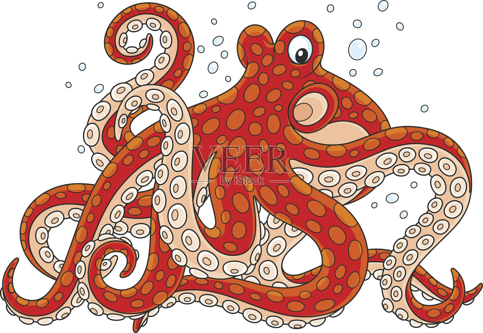 红色斑点章鱼插画图片素材