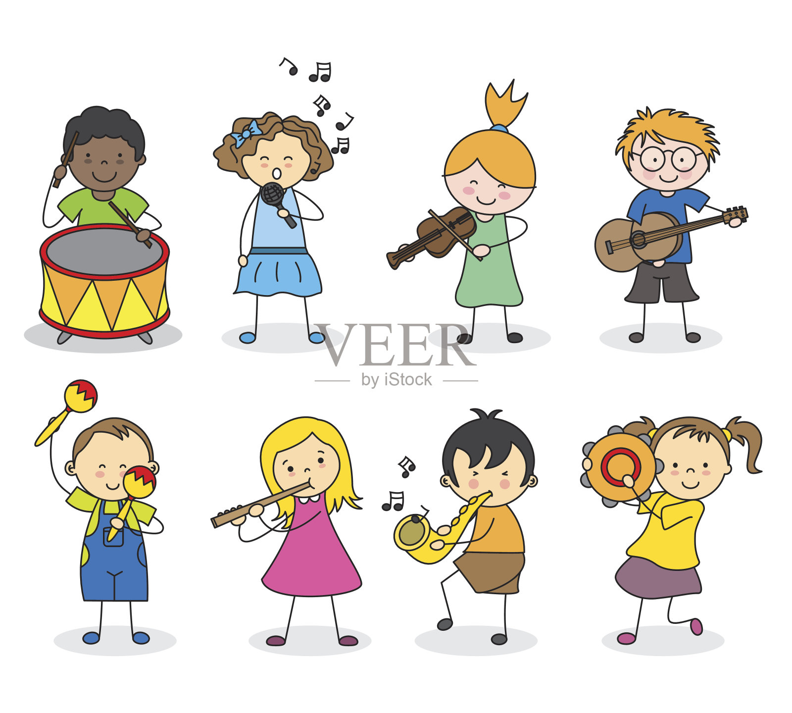 对有乐器的孩子进行分组插画图片素材
