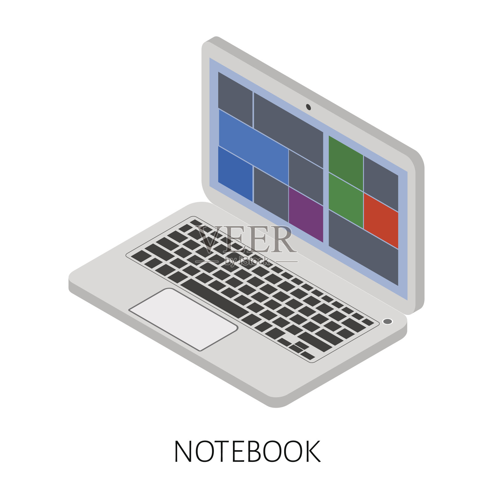 等距开放笔记本电脑孤立的白色背景设计元素图片