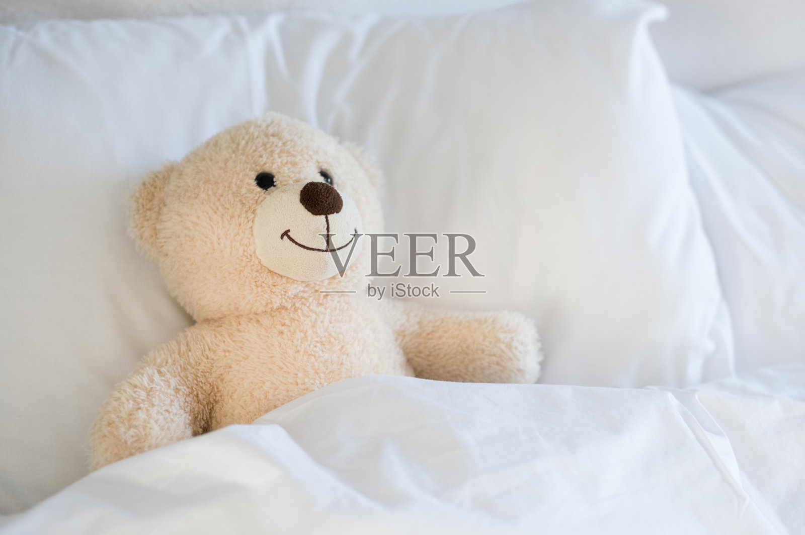 床上的泰迪熊照片摄影图片