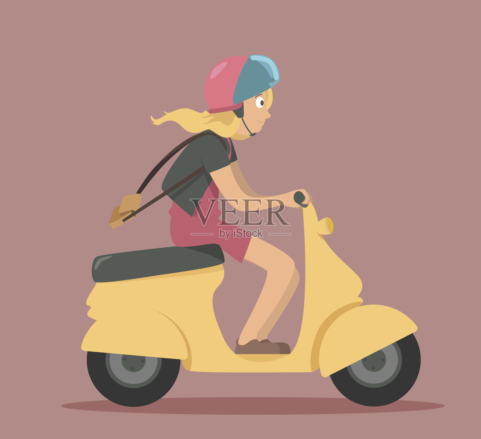 女孩骑摩托车插画图片素材