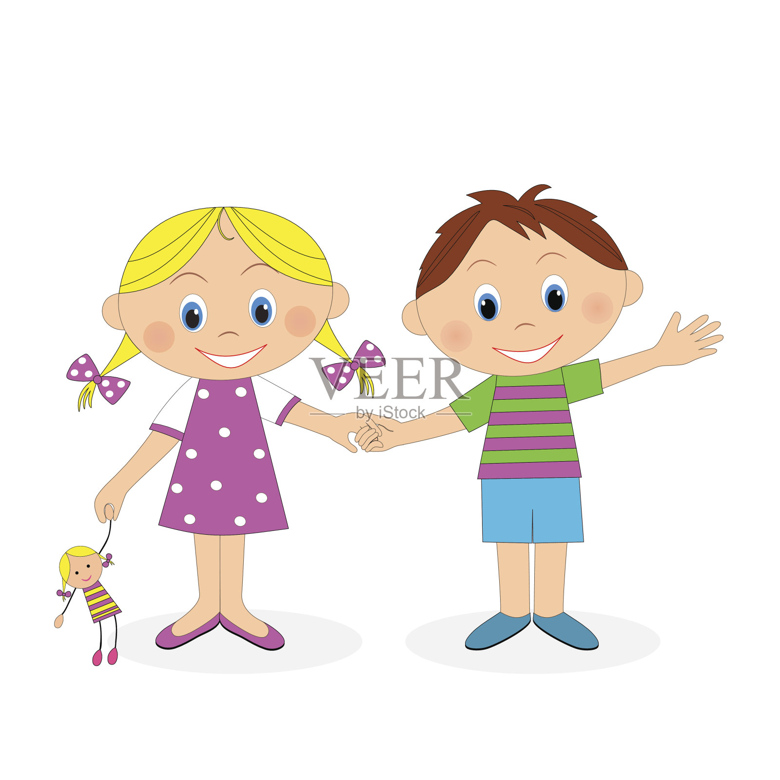 小男孩和小女孩手牵着手挥手设计元素图片