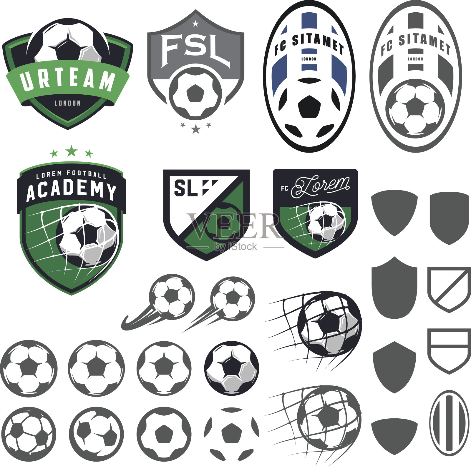 集足球、足球会徽等设计元素插画图片素材