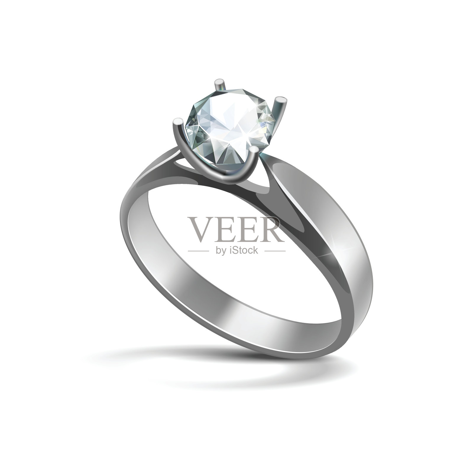 银色订婚戒指与白色闪亮透明钻石隔离设计元素图片