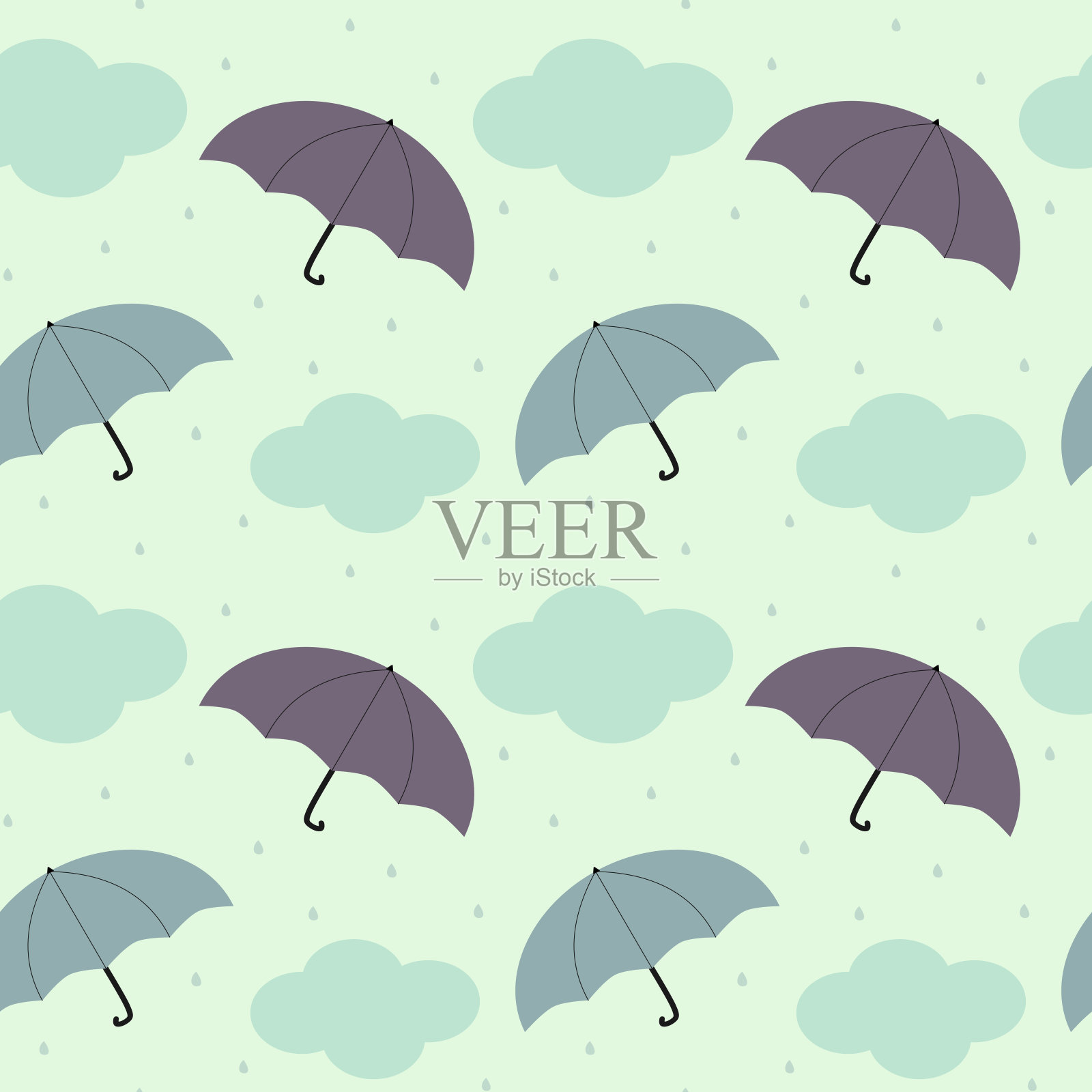雨天的天空用五颜六色的伞季节性无缝图案背景插图插画图片素材