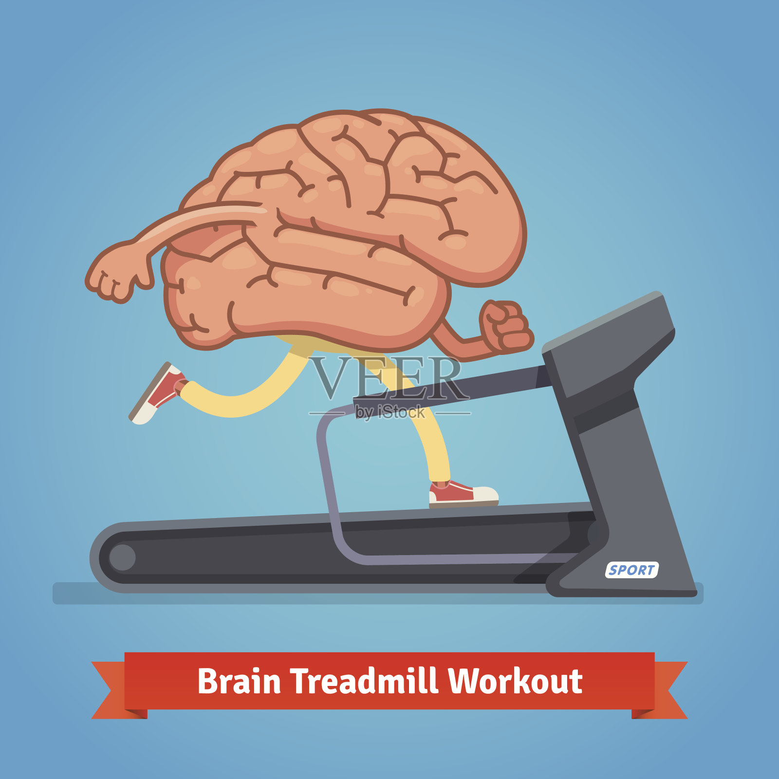 在跑步机上锻炼大脑。教育的概念插画图片素材