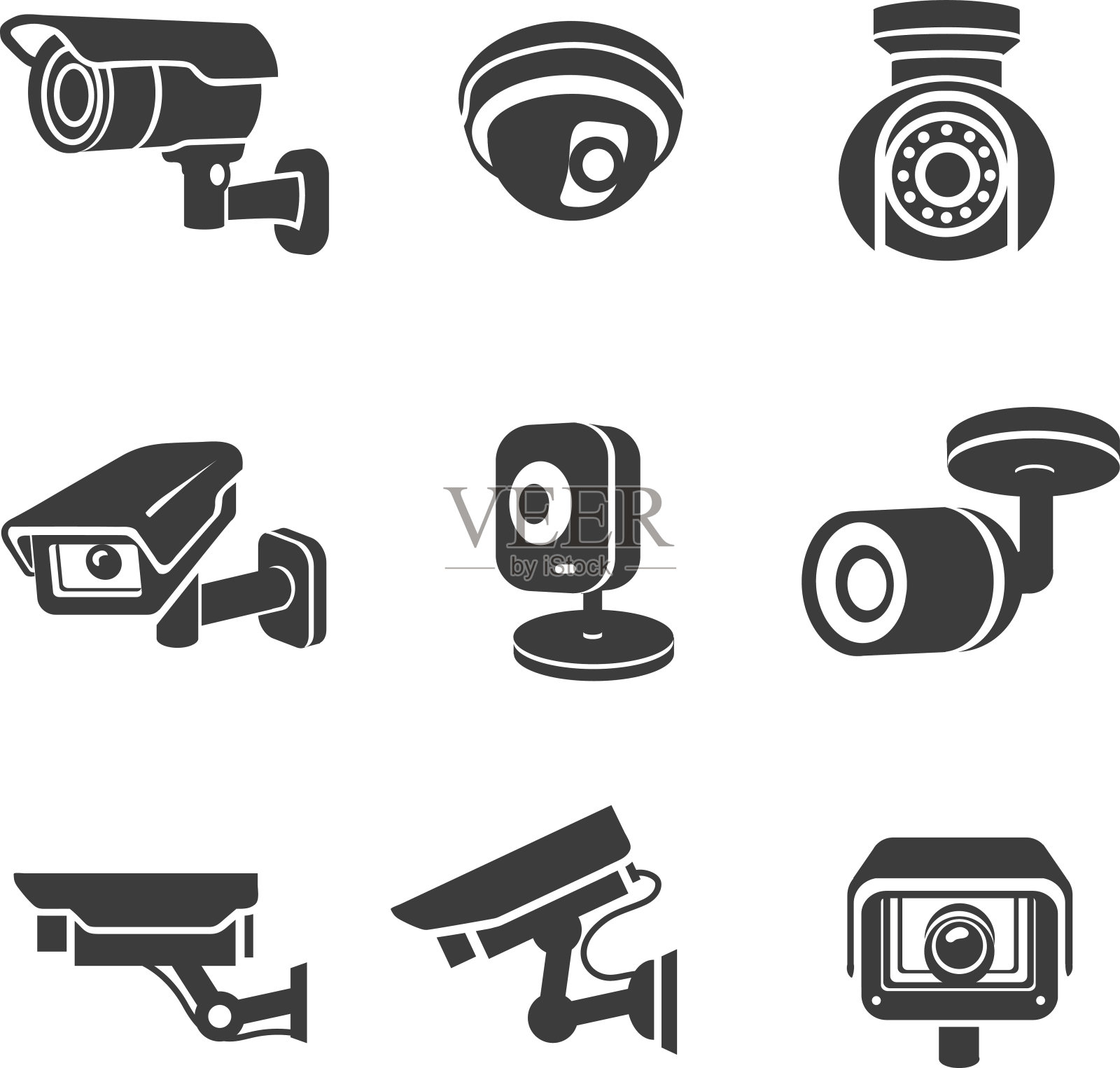 视频监控，安全摄像头，图形图标，象形图设置图标素材