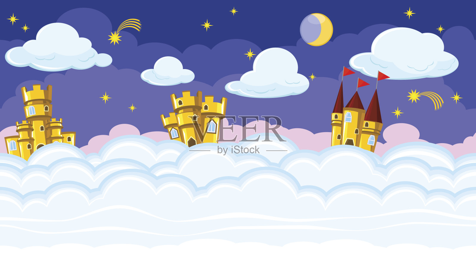 无缝编辑的带有金色城堡的夜景，适合游戏设计插画图片素材