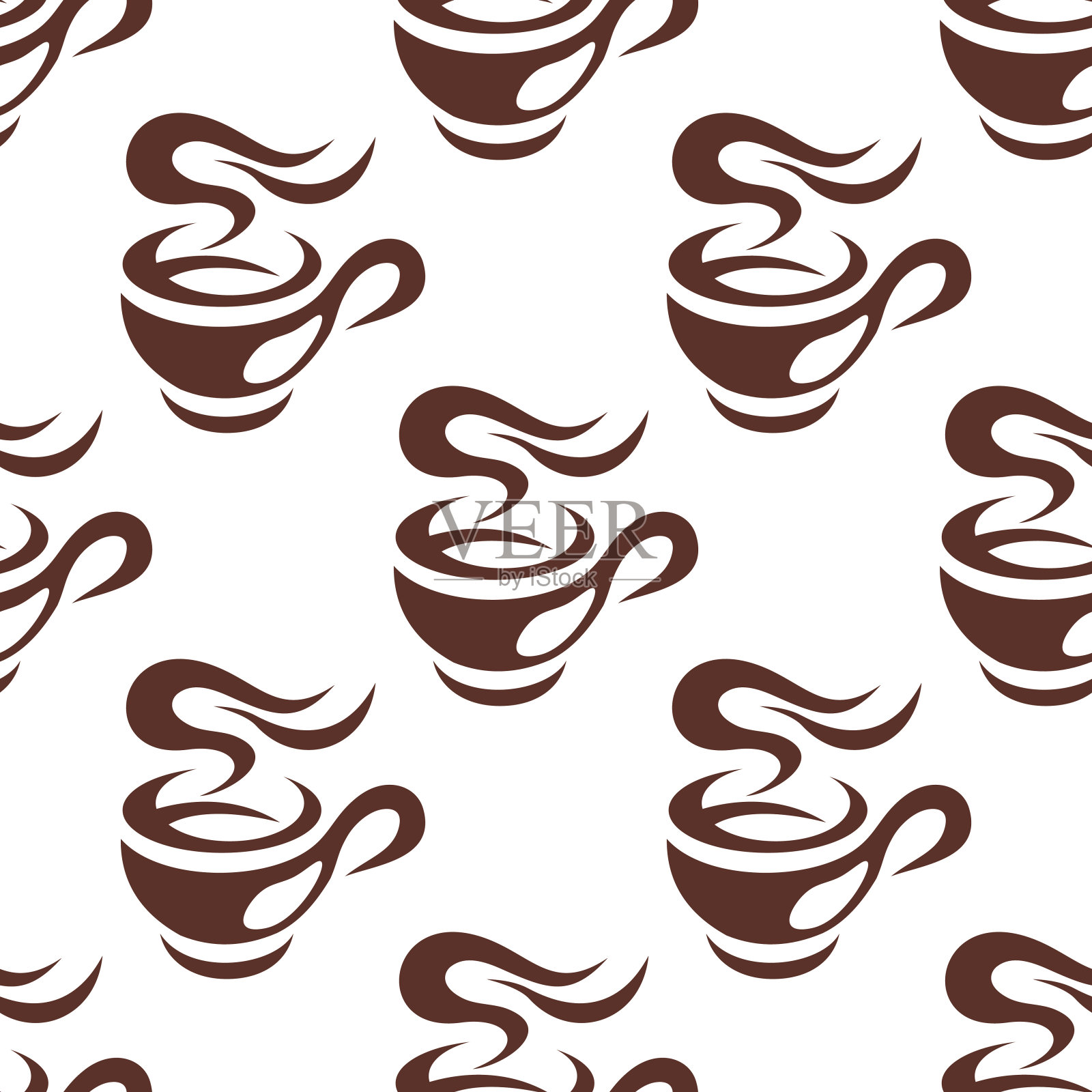 一杯热气腾腾的意式浓缩咖啡无缝图案插画图片素材