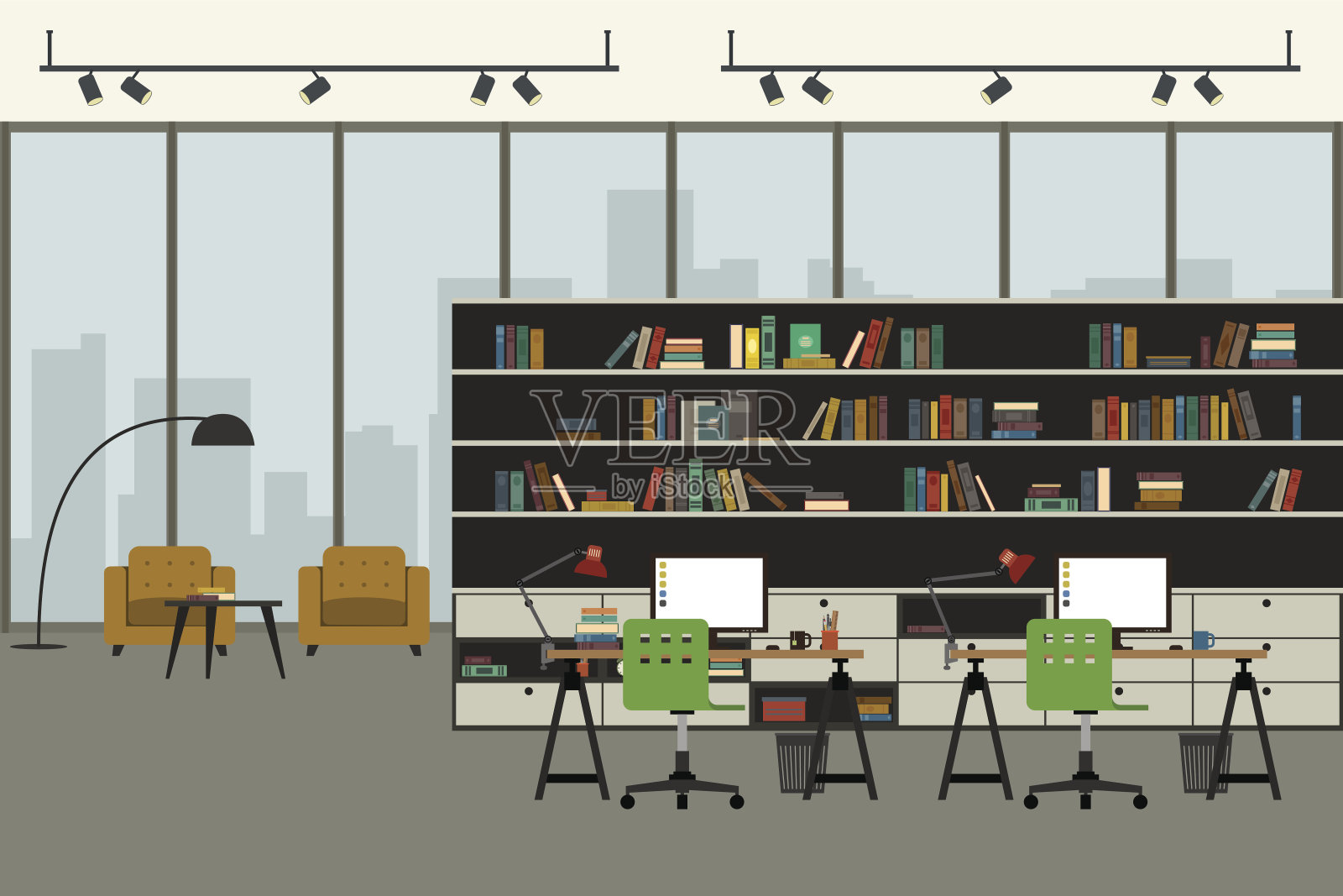 现代化的办公室室内设计。插画图片素材
