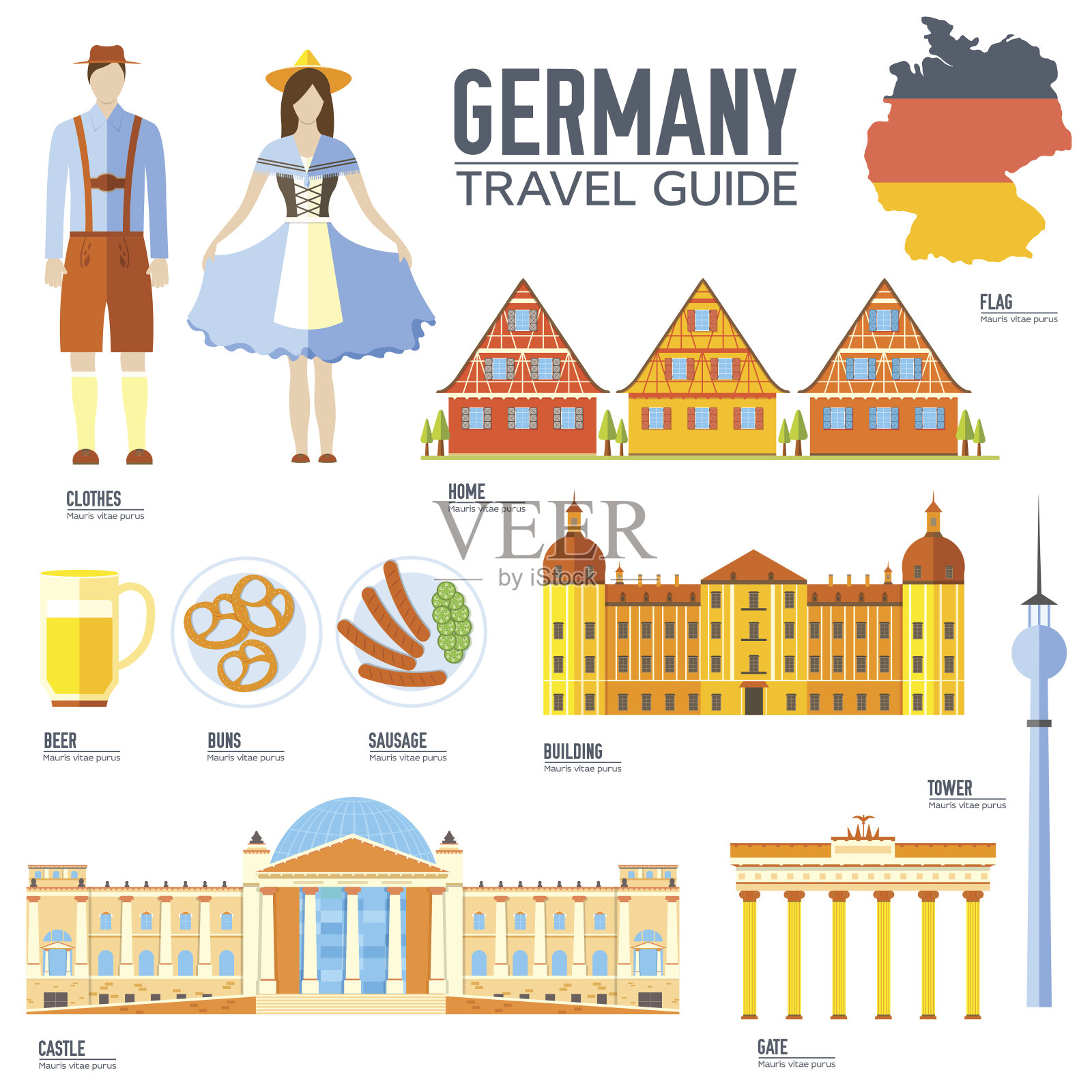 德国旅游度假景点指南及特色插画图片素材