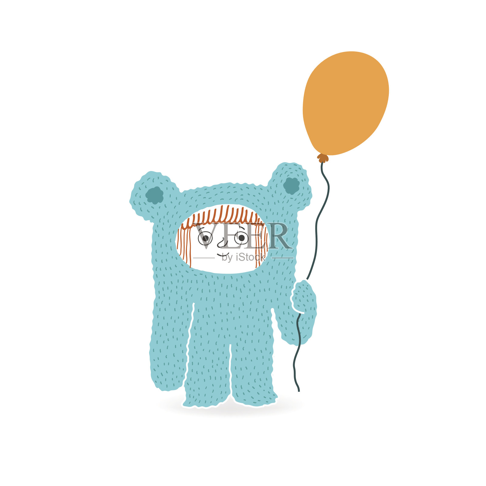 一个穿着熊装的气球女孩，矢量插图插画图片素材